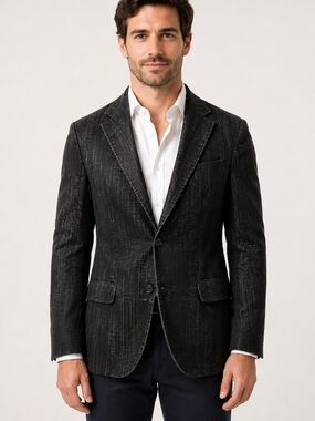 Orvieto Men’s Velvet-Look Charcoal Blazer Size 40R